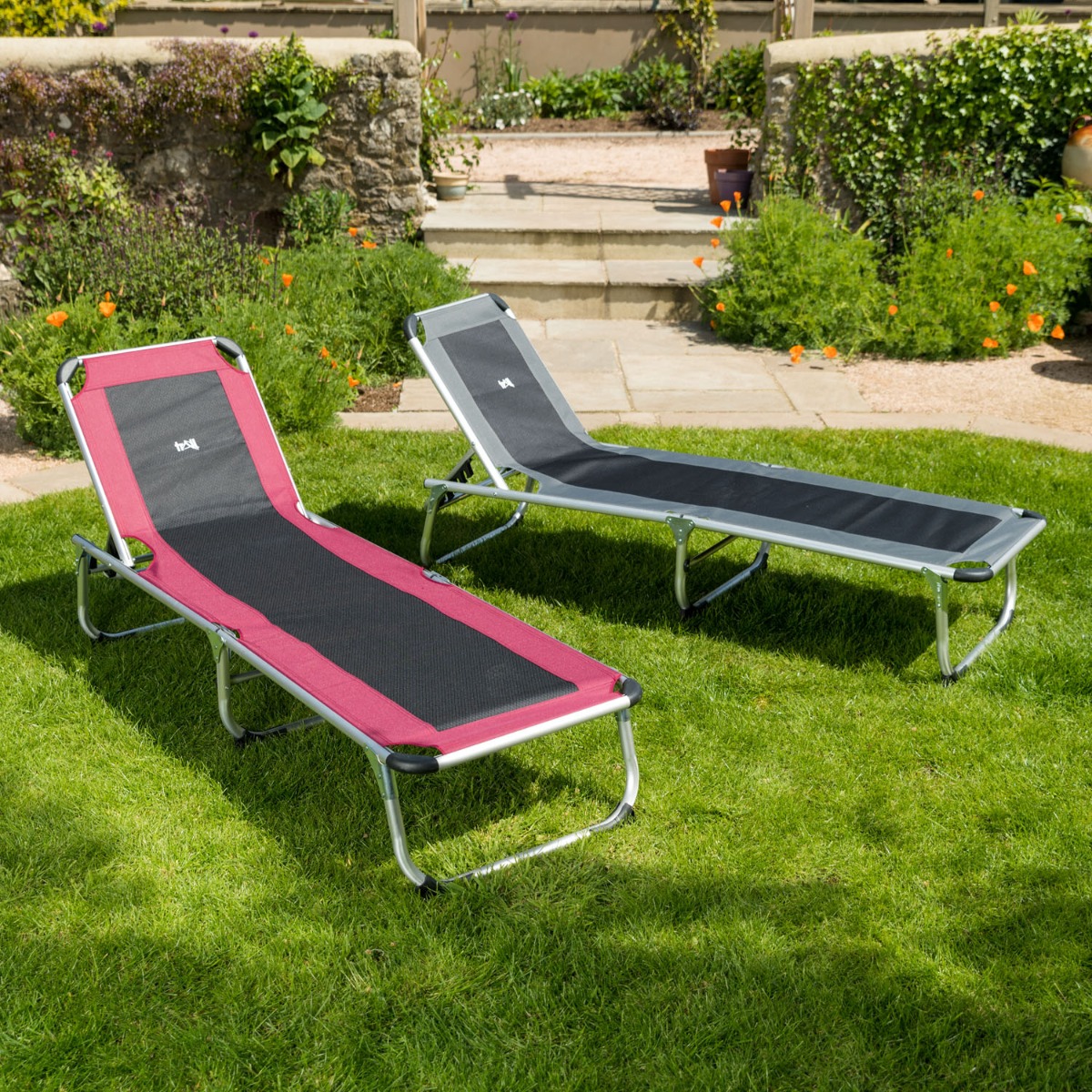 Folding Sun Lounger Recliner Chair Portable Reclining Outdoor Garden